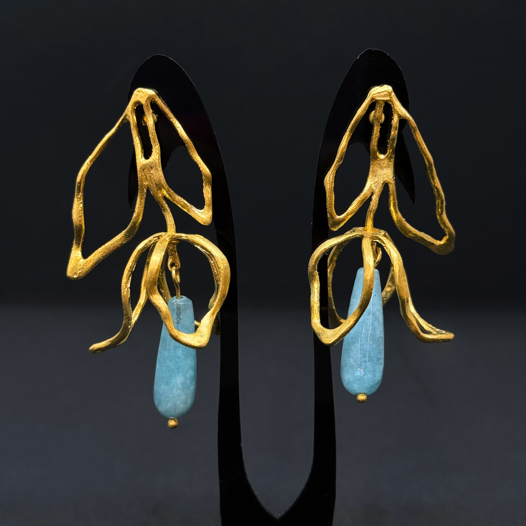 Downward Leaves Cage with Light Blue Stone