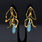 Downward Leaves Cage with Light Blue Stone