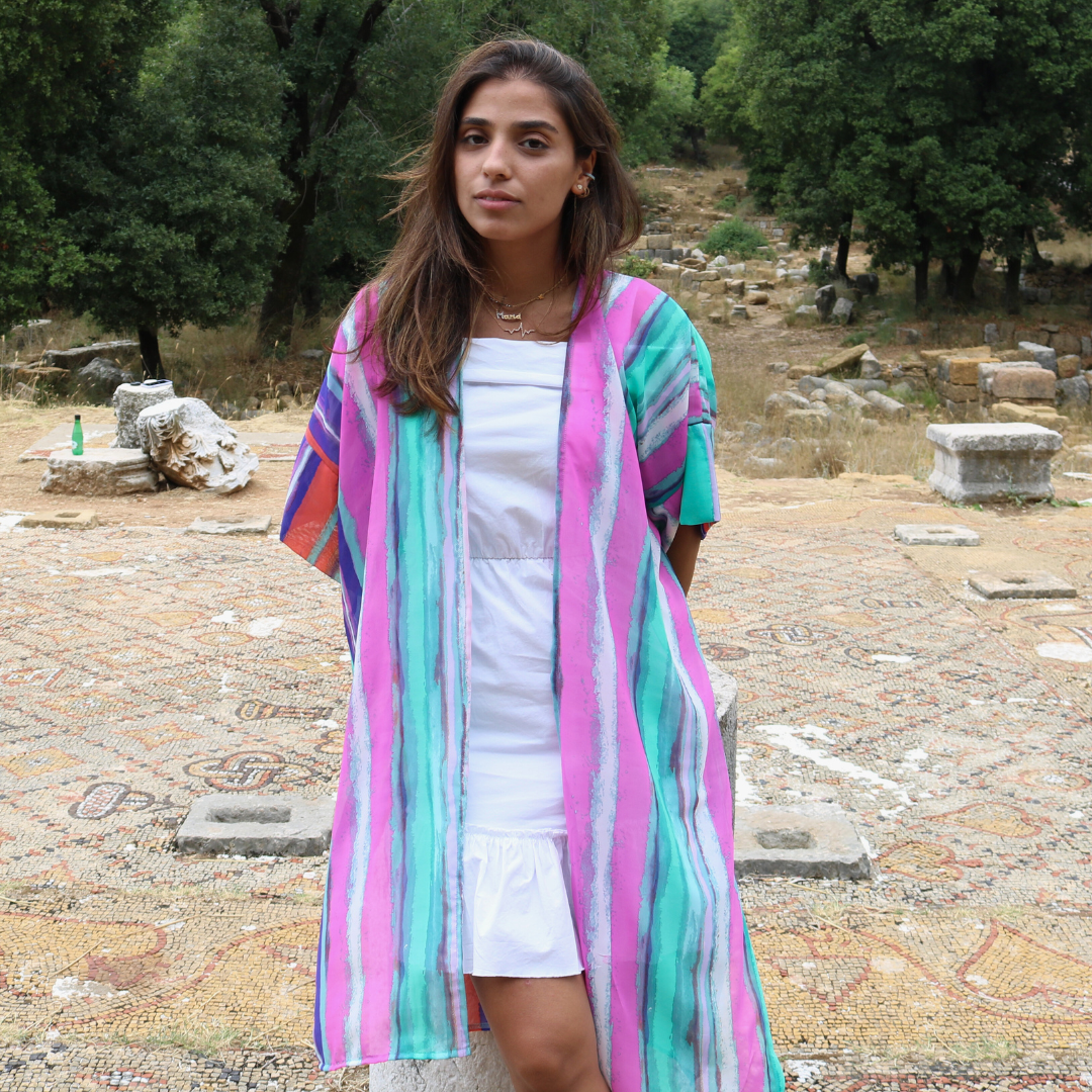 Vertical Stripes Tunic - Purple, Fuchsia, & Green