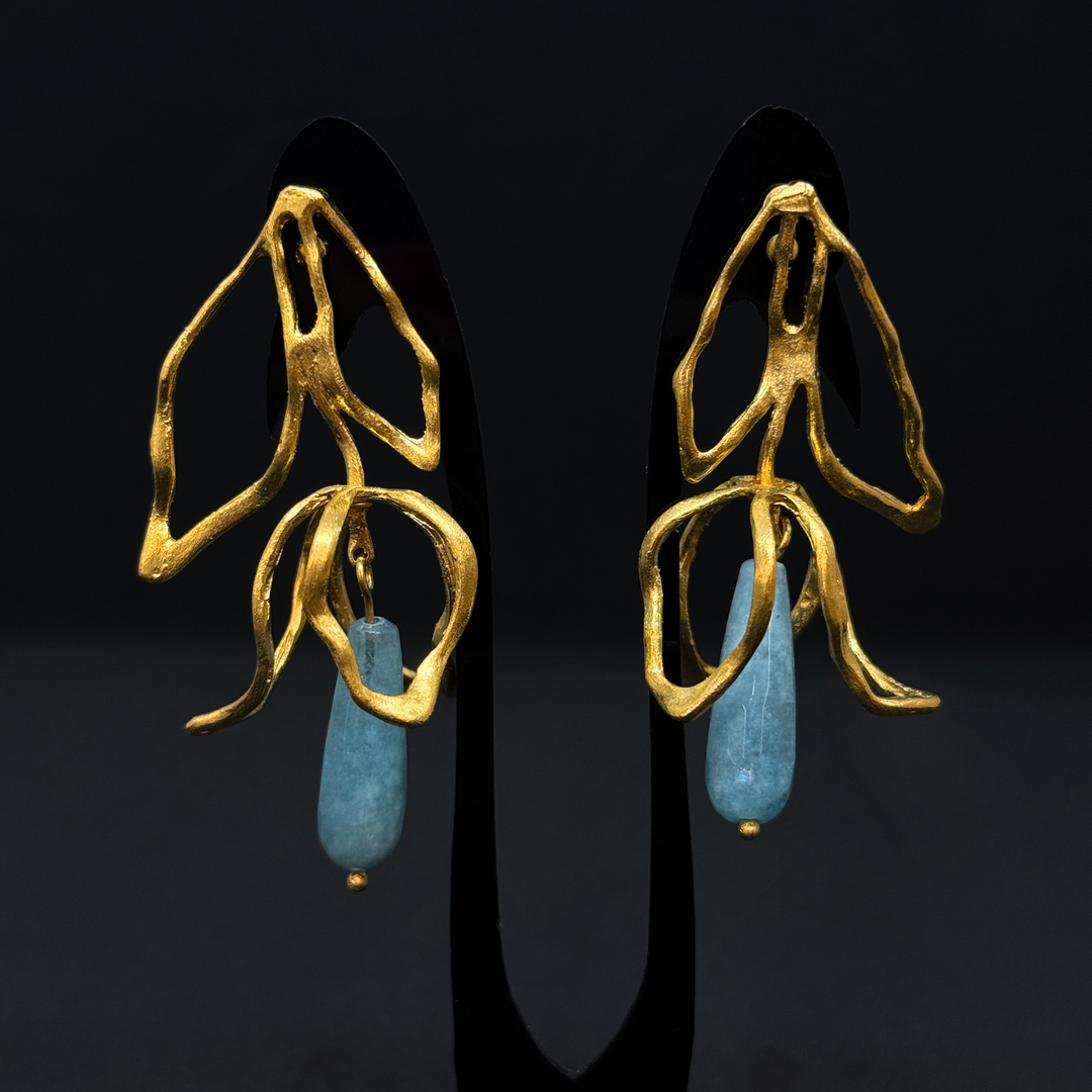 Downward Leaves Cage with Light Blue Stone