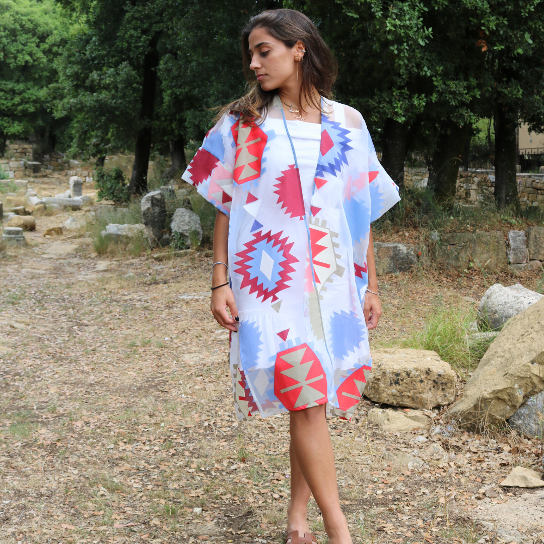 Sheer Voile Tunic - Dark Colorful Tribal