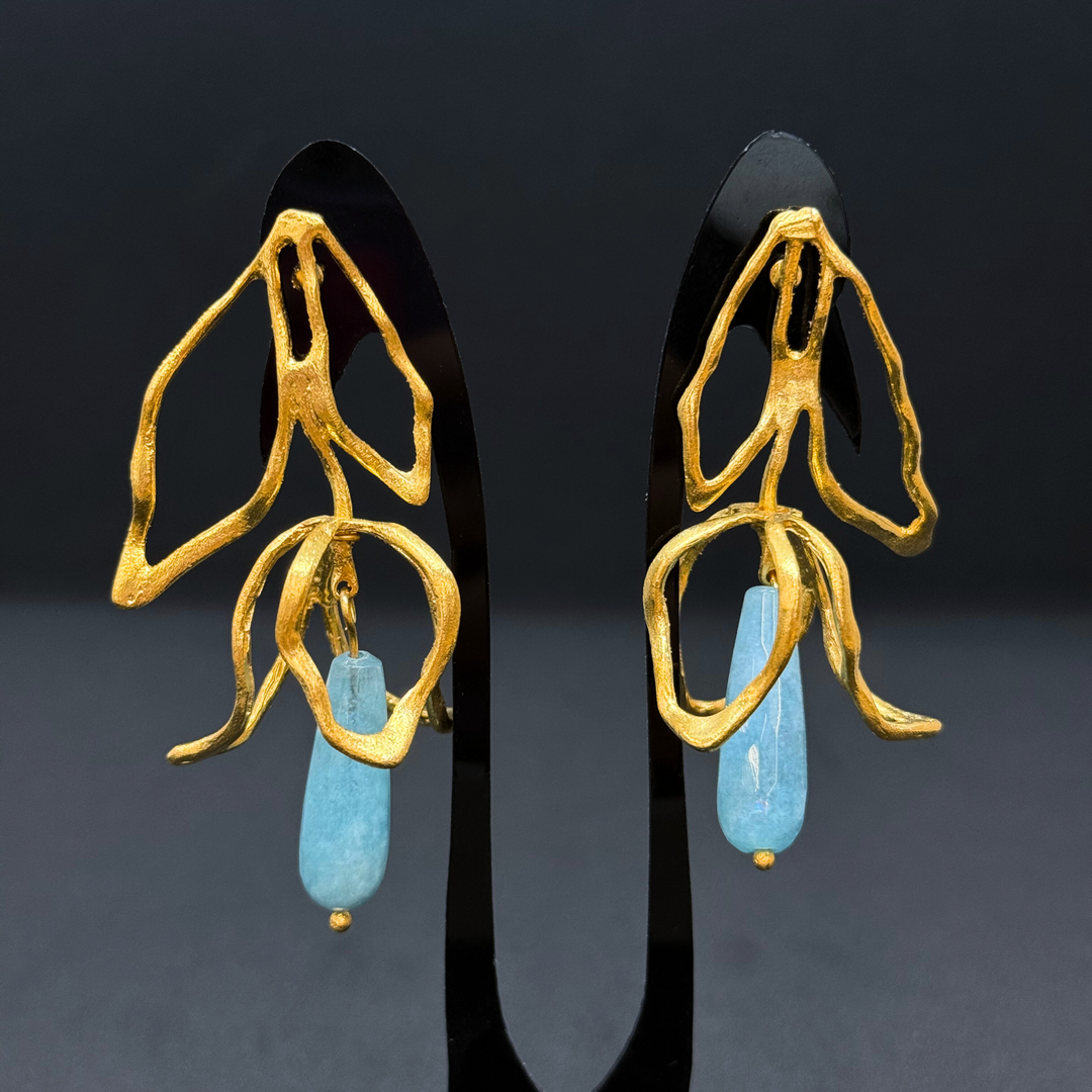 Downward Leaves Cage with Light Blue Stone