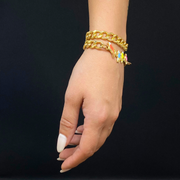 Chain Bracelet - MultiColor Birds on Branch, Gold-Plated Chain