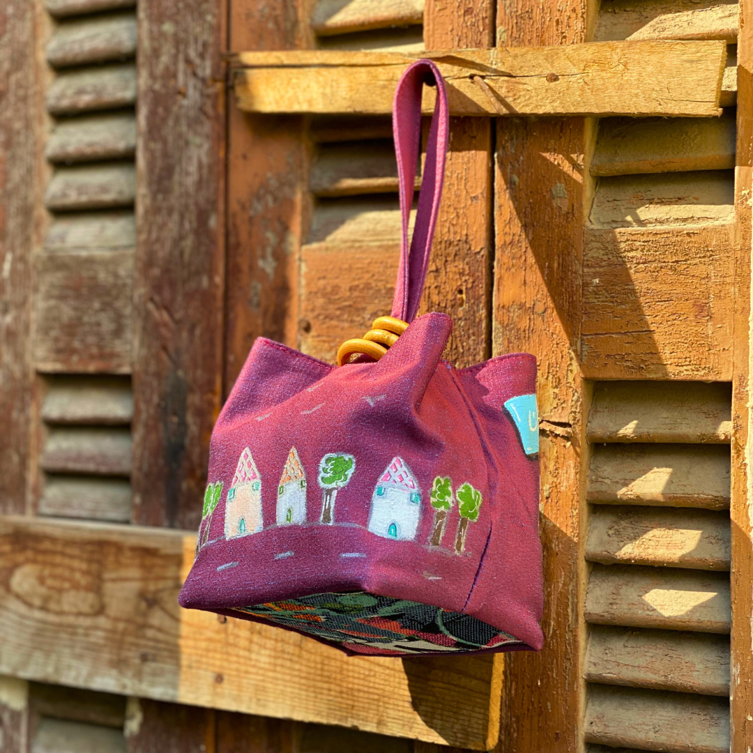 Hanoi Purse - Purple Satin, Byout Beirut Hand Painted, Graffiti Base