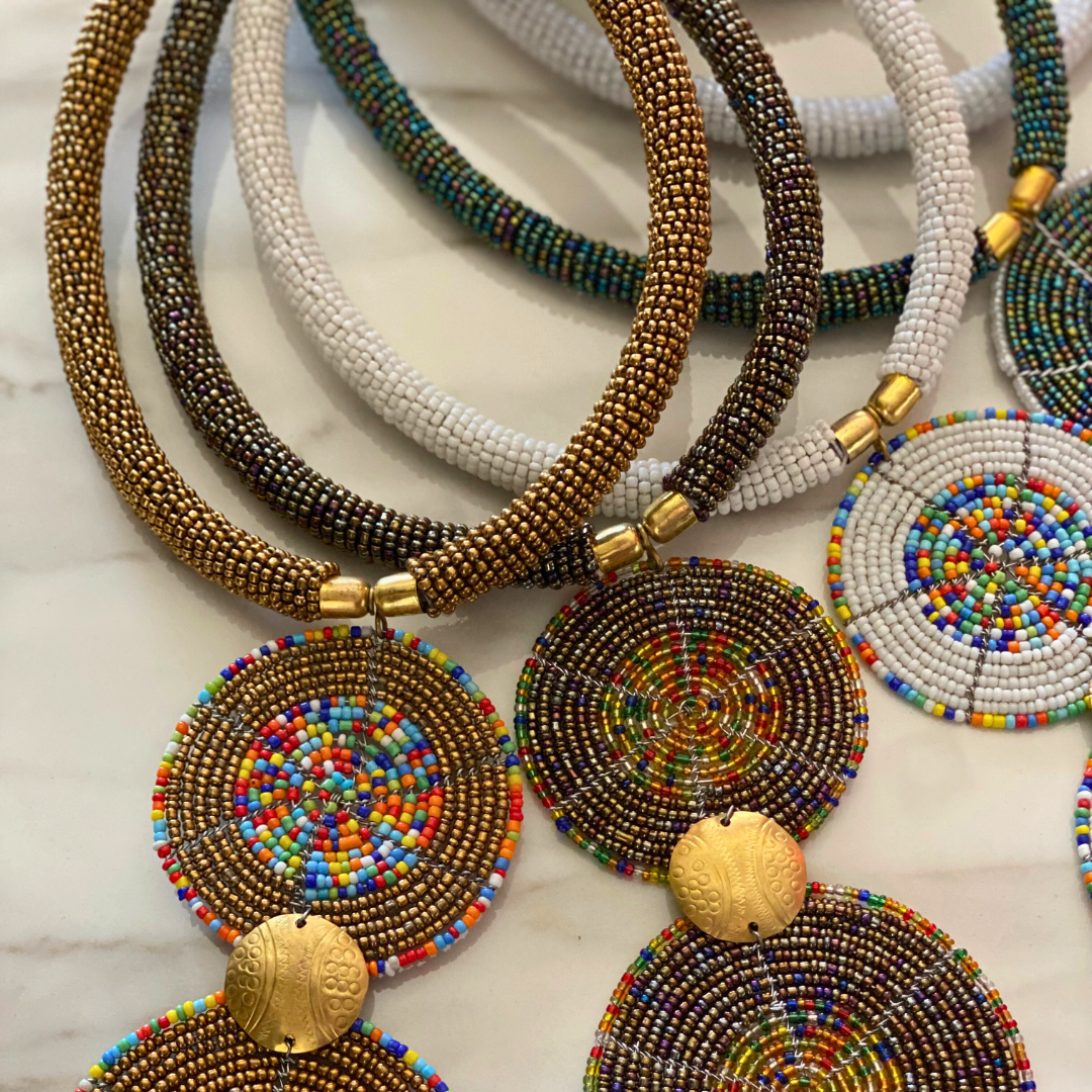 Handmade by the Maasai Tribe - Beaded 2 Circles Necklace