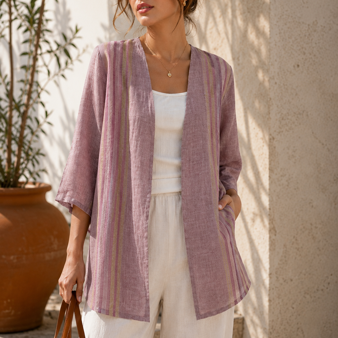 Linen Tunic - Light Purple with Stripes