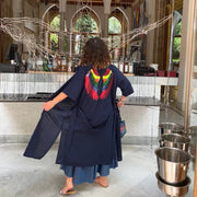 100% Linen Kaftan - Navy, MultiColor Wings