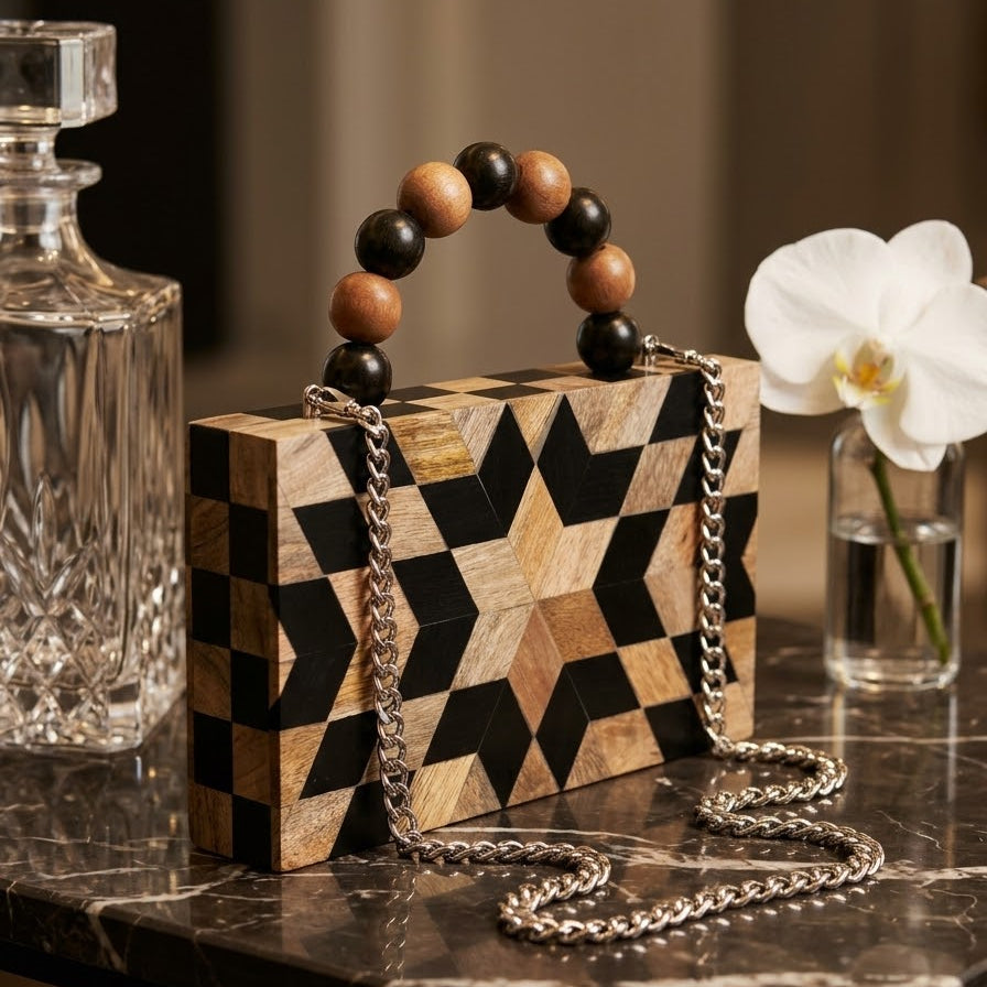 Delhi - wood x black, geometrical