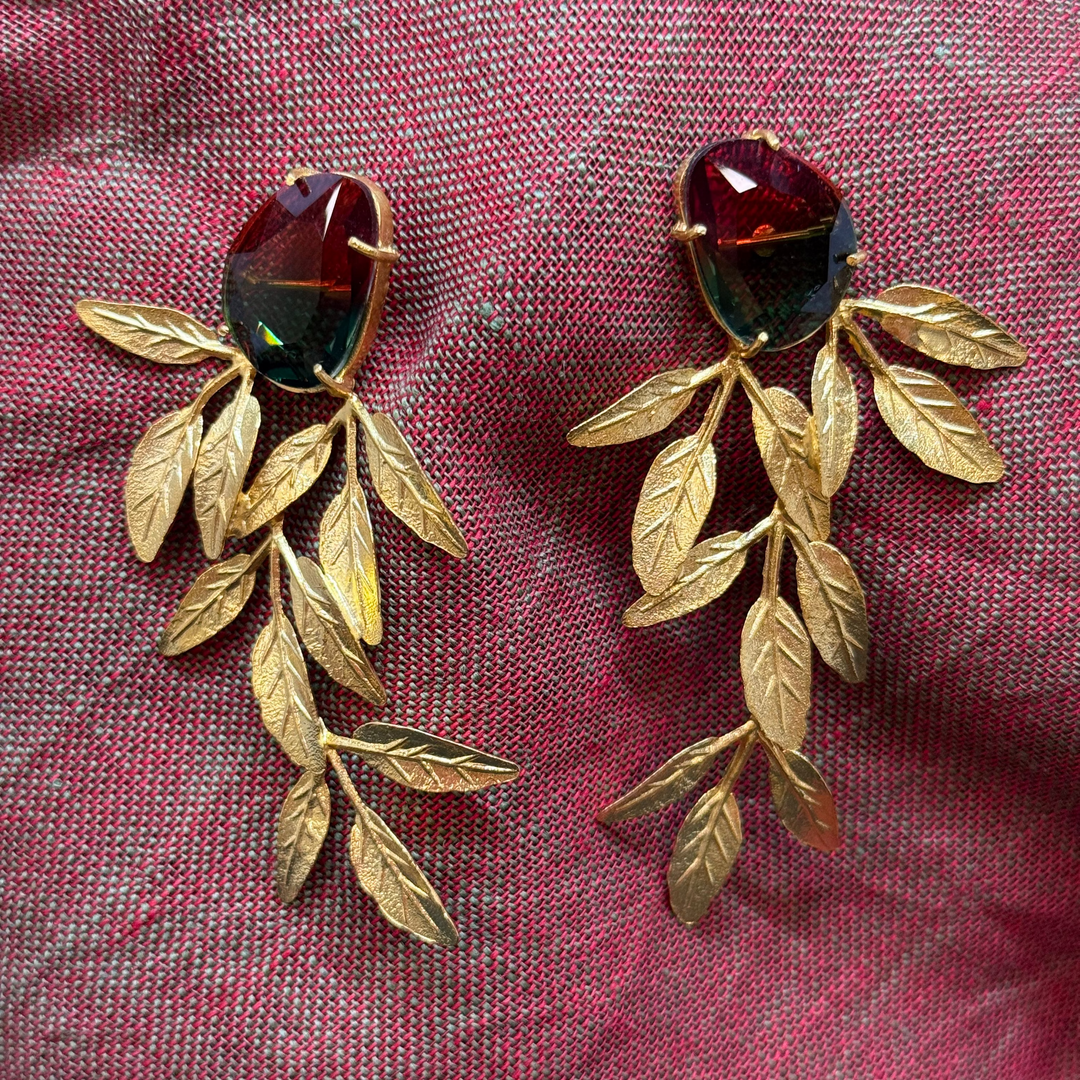 Orange Green Stone with Olive Leaves Dangling