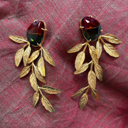 Orange Green Stone with Olive Leaves Dangling