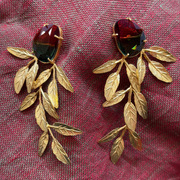 Orange Green Stone with Olive Leaves Dangling