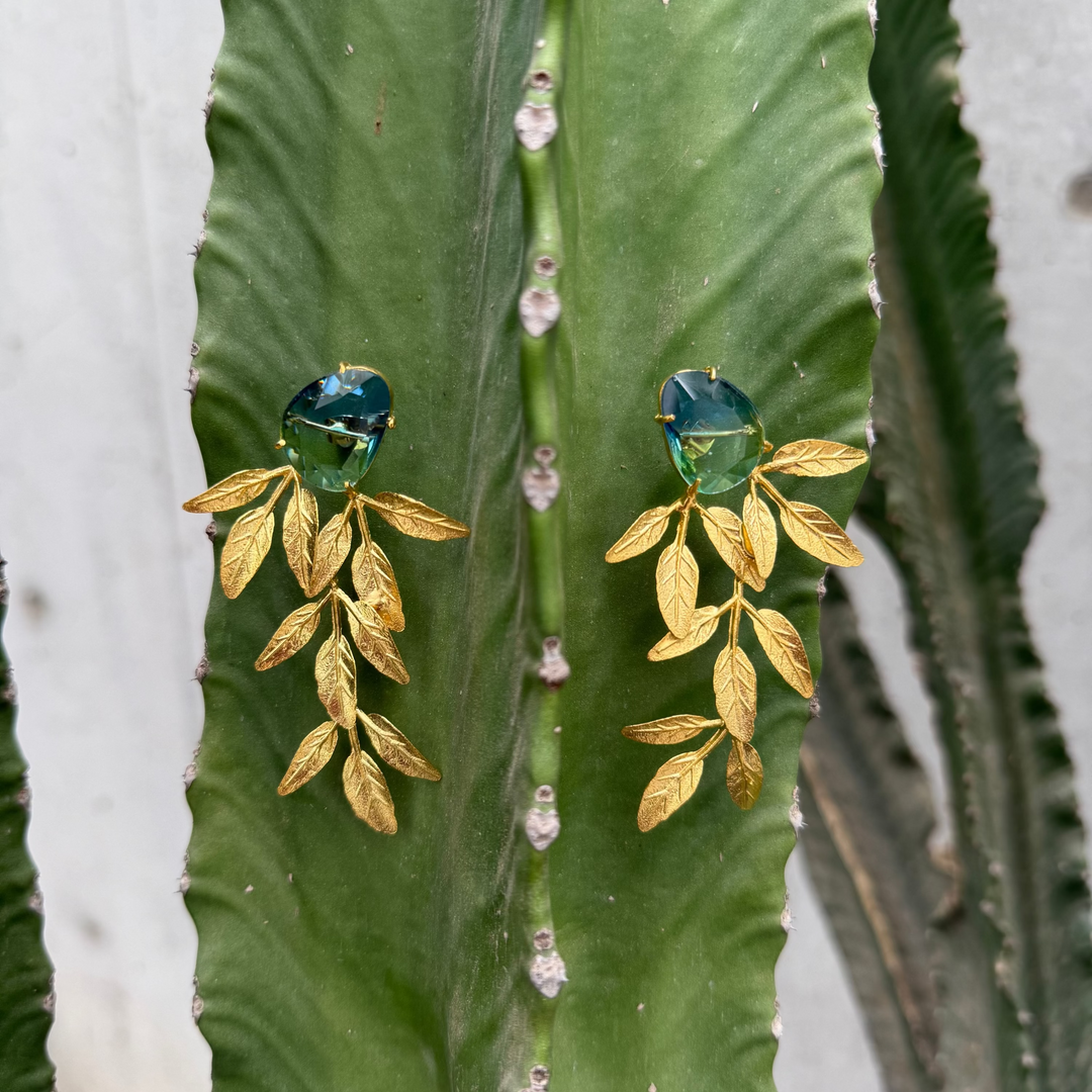Blue Green Stone with Olive Leaves Dangling
