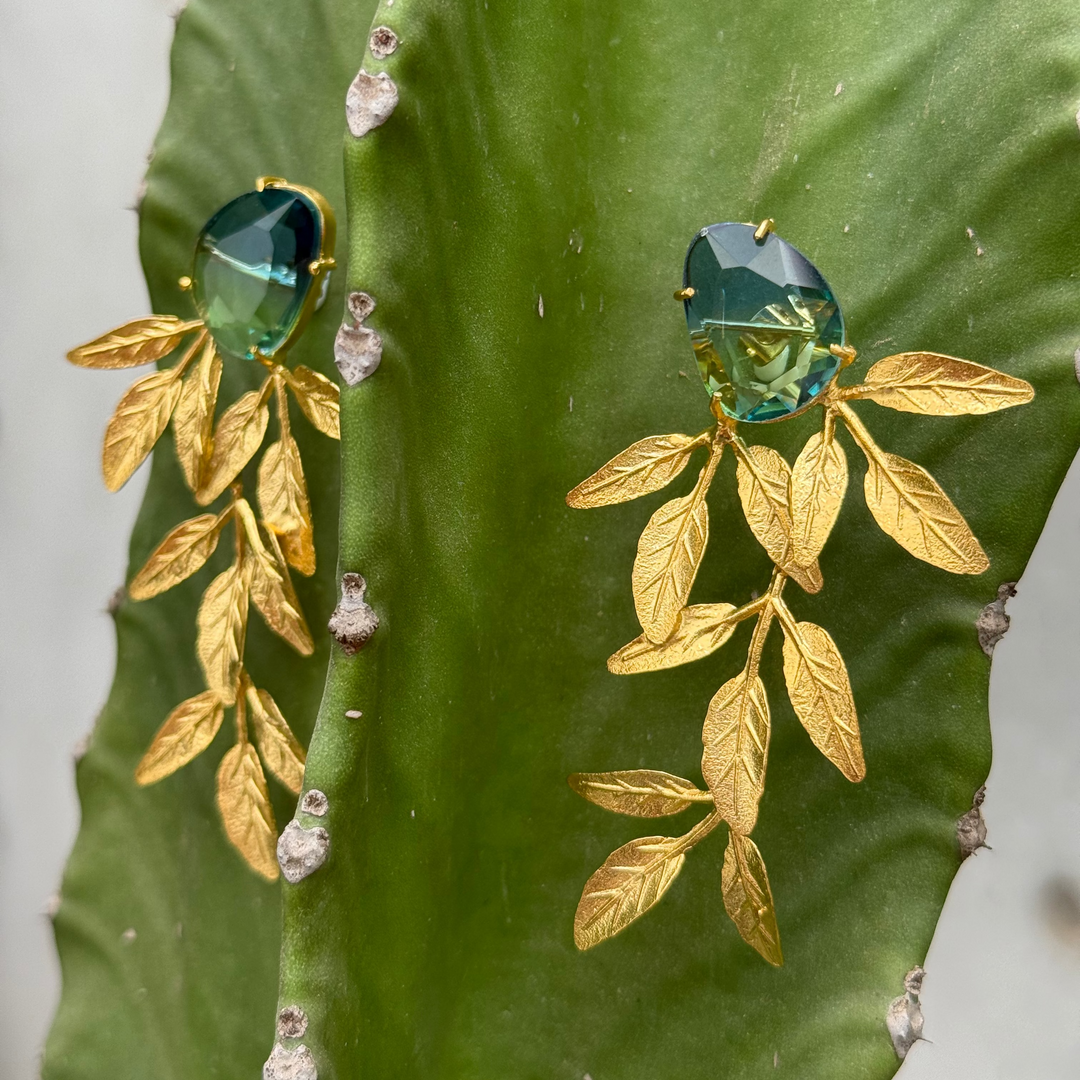 Blue Green Stone with Olive Leaves Dangling