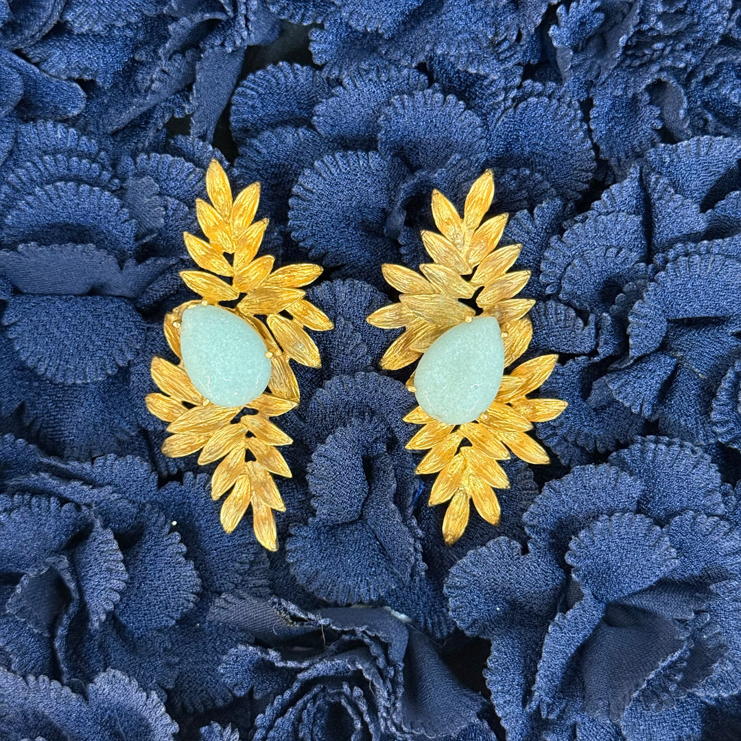 Leaves with Light Blue Tear Drop Stone