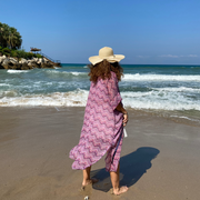 Sheer Voile with Purple, Pink & White Pattern - Short Sleeve