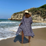 Sheer Navy & White Striped with Lace Detailed Sleeves