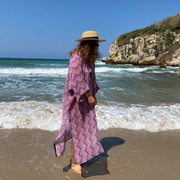 Sheer Voile with Purple, Pink & White Pattern - Long Sleeve