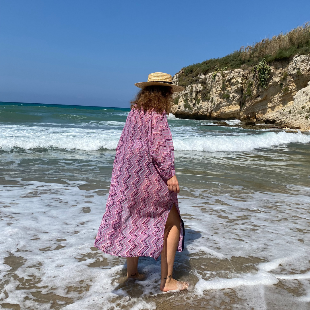 Sheer Voile with Purple, Pink & White Pattern - Long Sleeve