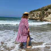 Sheer Voile with Purple, Pink & White Pattern - Long Sleeve