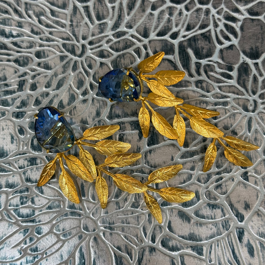 Blue Light Blue Stone with Olive Leaves Dangling