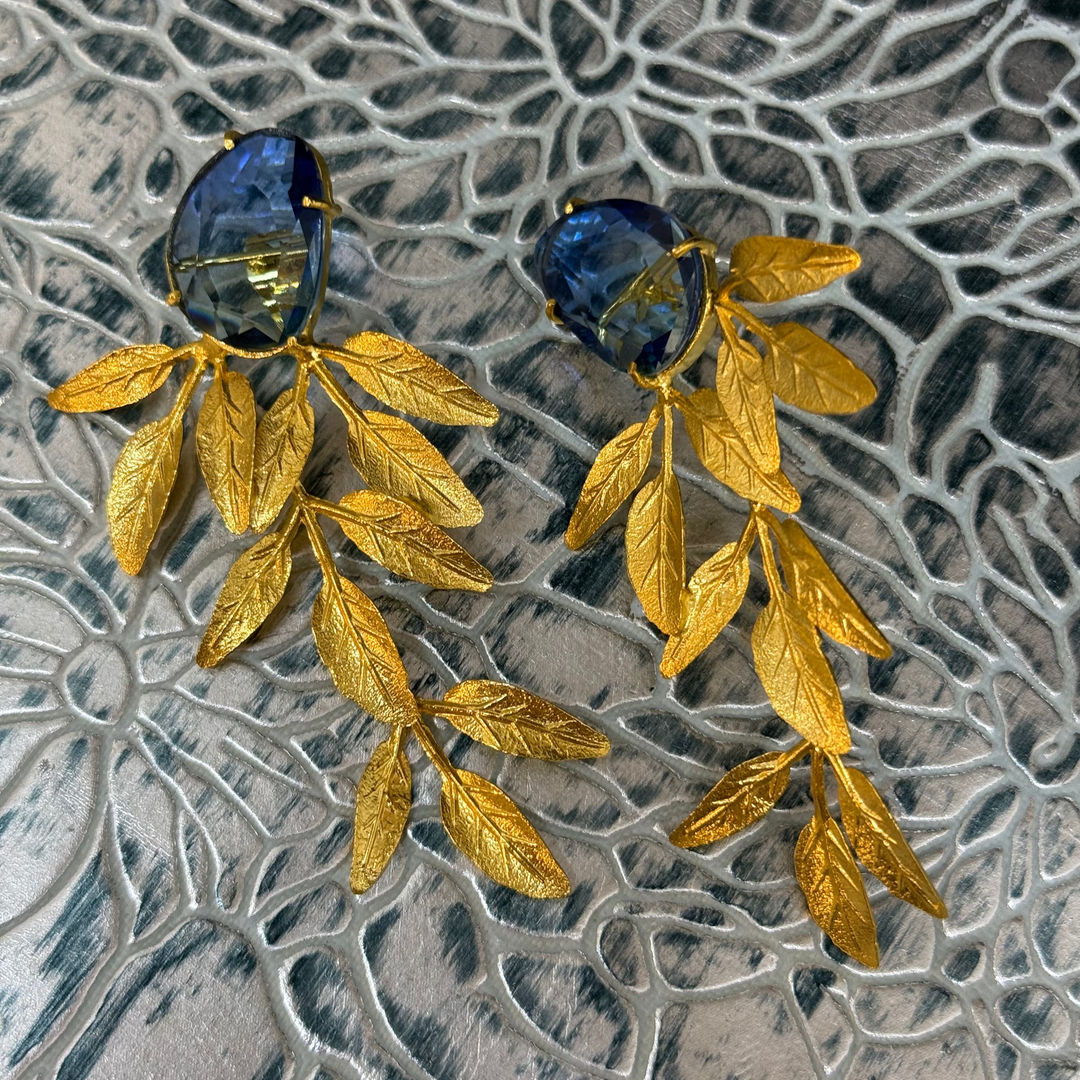 Blue Light Blue Stone with Olive Leaves Dangling