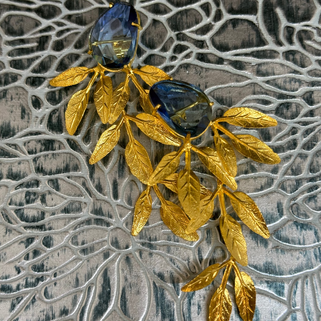 Blue Light Blue Stone with Olive Leaves Dangling