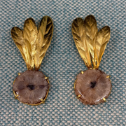 3 Feathers with Circular Brownish Stone Dangling