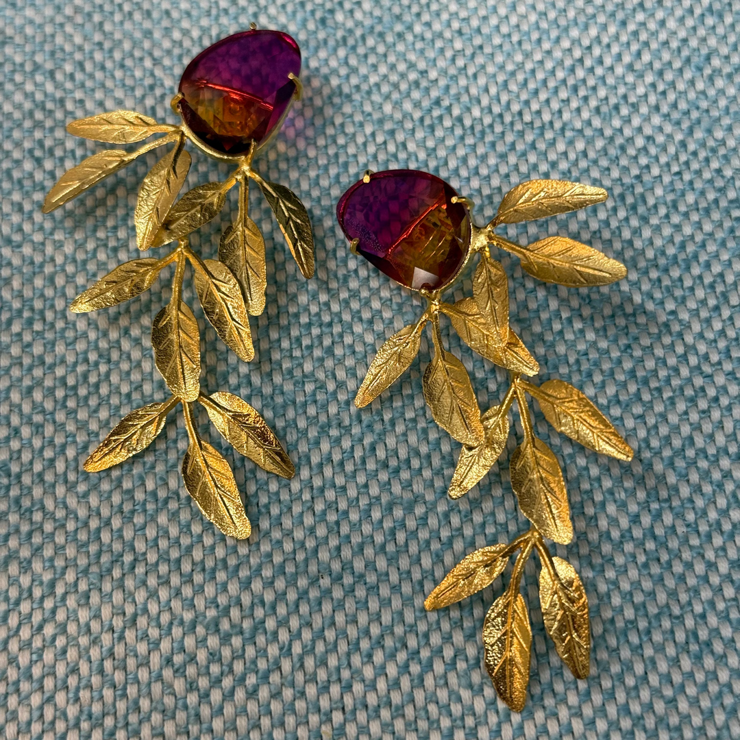 Pink Orange Stone with Olive Leaves Dangling