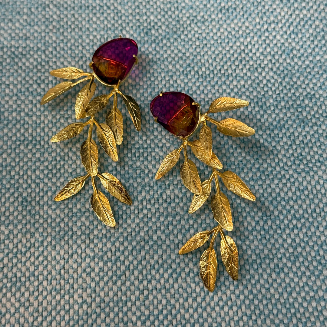 Pink Orange Stone with Olive Leaves Dangling