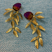 Pink Orange Stone with Olive Leaves Dangling