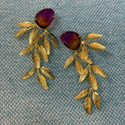 Pink Orange Stone with Olive Leaves Dangling