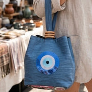 Hanoi Purse - Light Blue Satin, Circular Eye, Graffiti Base