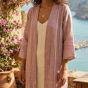 Linen Tunic - Light Purple with Stripes
