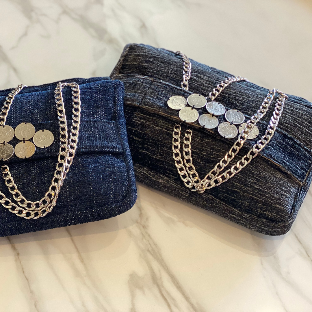 Black & Grey Velour, Sterling Silver Coins