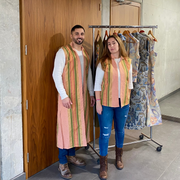 Salmon Pink, Multicolor Striped - Long