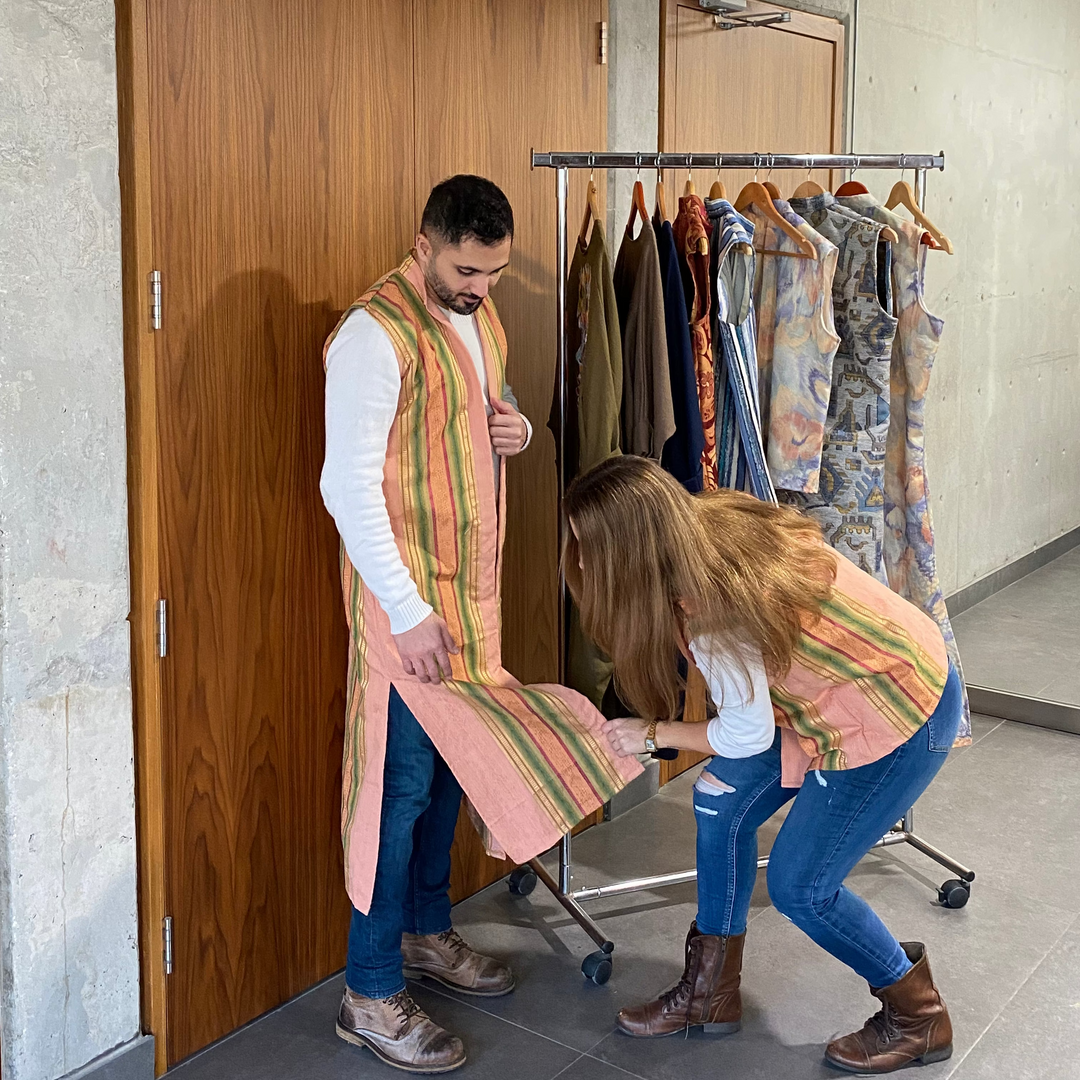 Salmon Pink, Multicolor Striped - Long