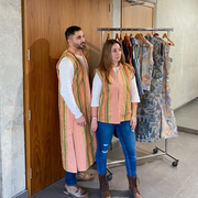 Salmon Pink, Multicolor Striped - Short