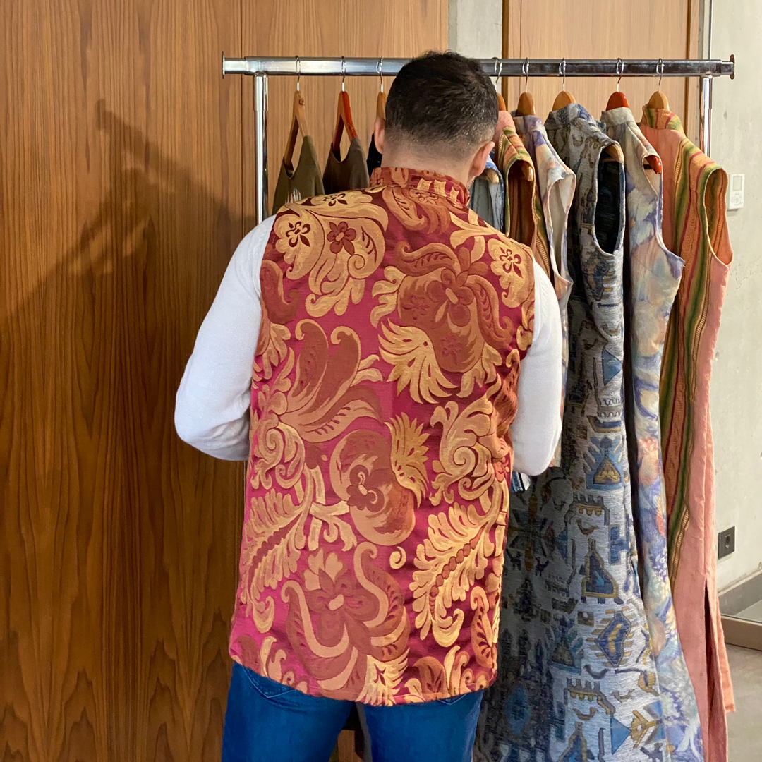 Red, Bronze Floral - Short