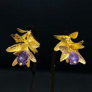 Downward Leaves Vine with Amethyst Stone