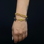 Chain Bracelet - Navy Small Starfish Stones, Gold Seashell, Gold-Plated Chain