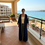 100% Linen Kaftan - Navy, Embroidered Elephant and Sleeves