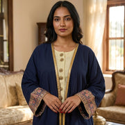 100% Linen Kaftan - Navy, Embroidered Elephant and Sleeves
