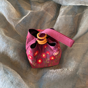 Hanoi Purse - Purple Satin, Hand-Embroidered Flowers, Purple Vegan Leather Base