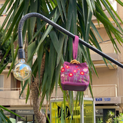 Hanoi Purse - Purple Satin, Hand-Embroidered Flowers, Purple Vegan Leather Base