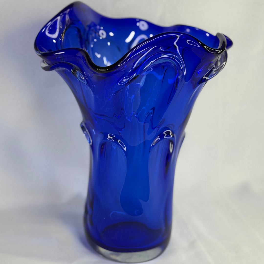 Murano Handmade Vase - Blue, Flower Shaped (large)