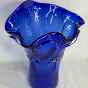 Murano Handmade Vase - Blue, Flower Shaped (large)