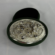 Silver Plated Jewelry Box - Oval Shape, Emerald Green Velvet