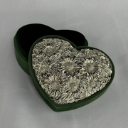 Silver Plated Jewelry Box - Heart Shape, Emerald Green Velvet