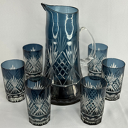Egermann Hand-Decorated Glassware - Drink Set, Pitcher with 6 Highball Glasses