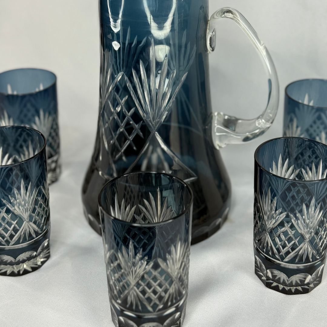 Egermann Hand-Decorated Glassware - Drink Set, Pitcher with 6 Highball Glasses